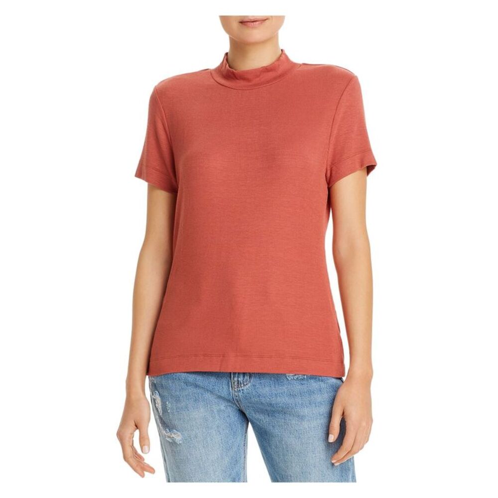 THREE DOTS Womens Coral Short Sleeve Mock T-Shirt S